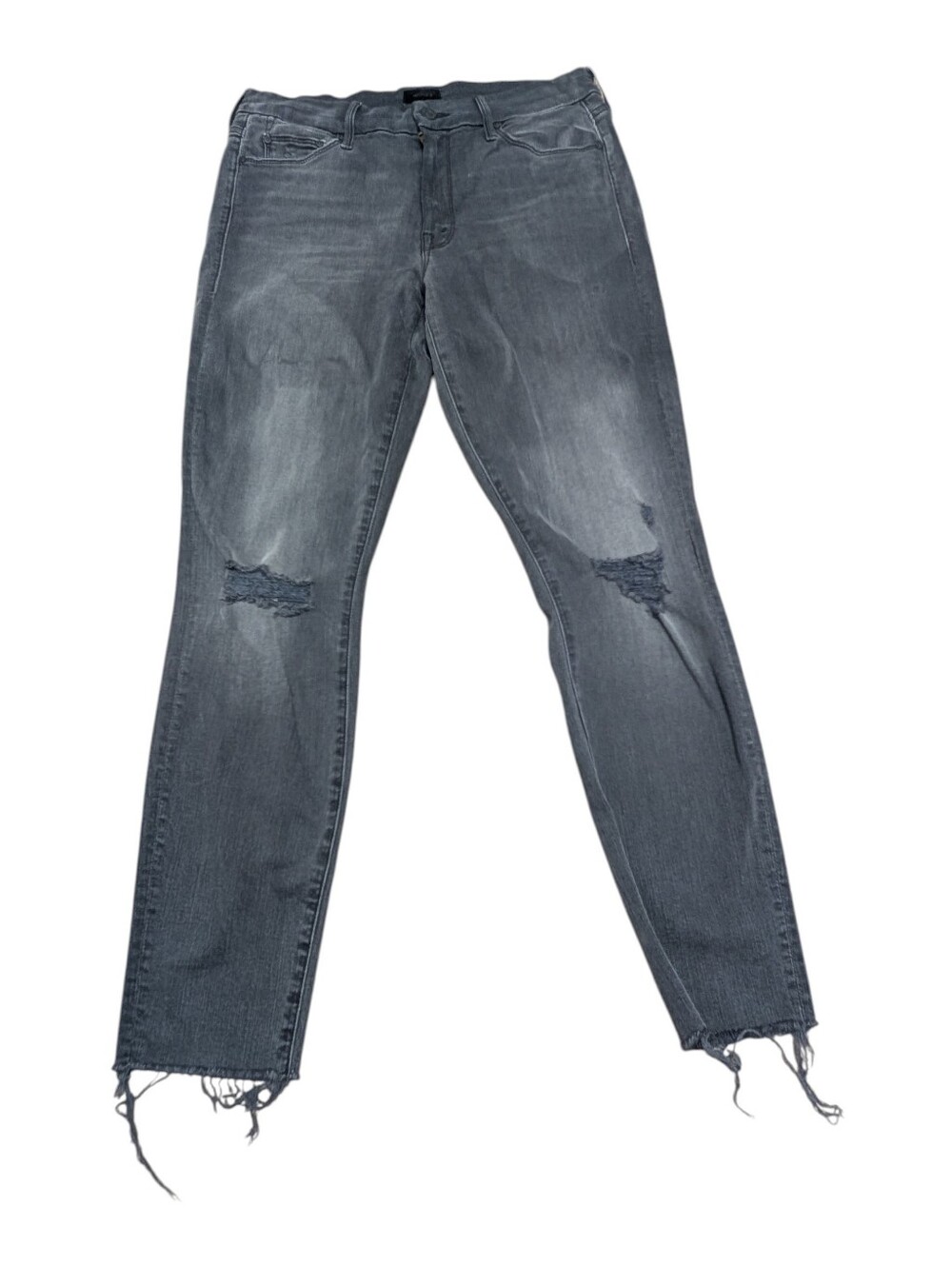 MOTHER The Looker Ankle Fray Gray Black Distressed Jeans (Size 30)